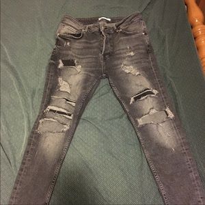 Zara Cropped Ripped Skinny Jeans